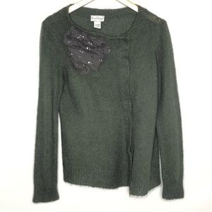 Soft Surrounding Green Alpaca Blend Cardigan Sweater Size Medium Chiffon Detail